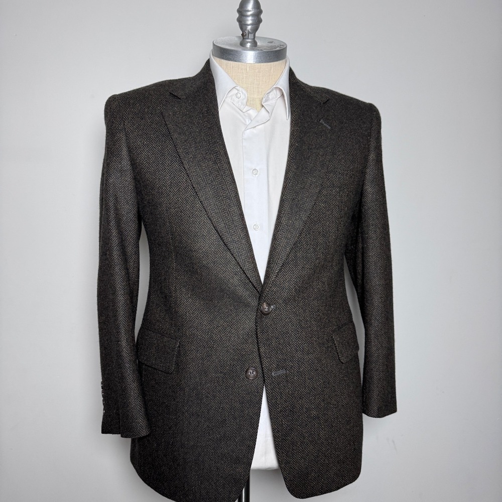 Vtg Jos. A. Bank Blazer Mens 40R Brown Tweed Herringbone Wool Two Button